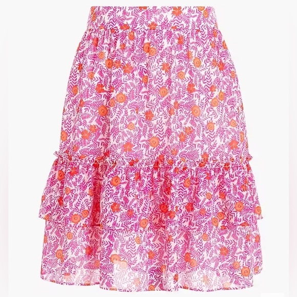 J. Crew Factory Dresses & Skirts - J Crew Factory Ruffle Tiered Mini Skirt Pink Orange Size Large Style AY478 NWT